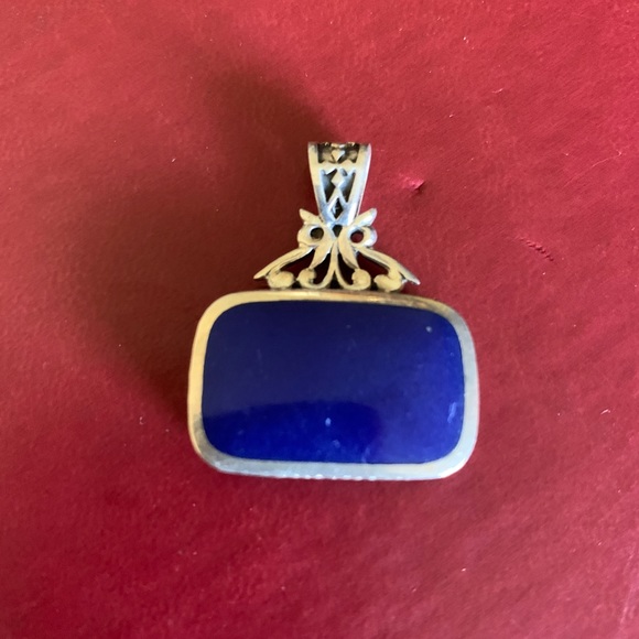 Double-sided Lapis and Turquoise Pendant set in Sterling Silver - Picture 2 of 12